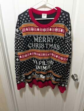 HOME ALONE LIGHT UP UGLY SWEATER "MERRY CHRISTMAS YA FILTHY ANIMAL" MENS XL
